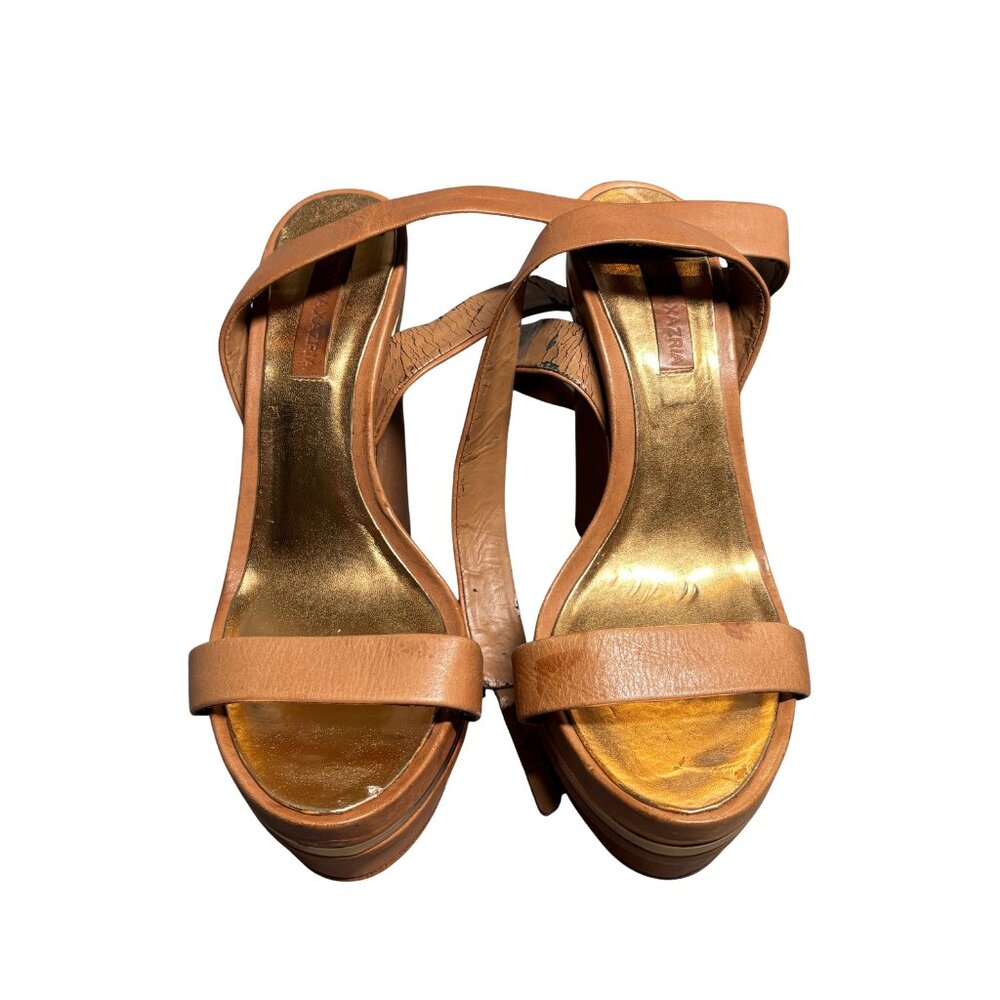 BCBGMAXAZRIA Tan Leather Platform Strappy Heels – Women’s Size 8.5